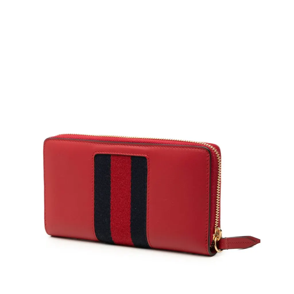 Gucci Calfskin Sylvie Zip Around Wallet Red Leather Very good - Back View