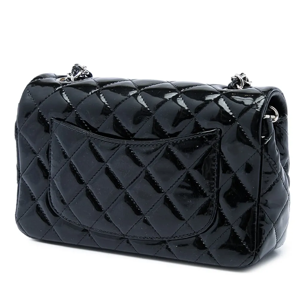 Chanel Mini Rectangular Classic Patent Single Flap Black Leather Very good - Back View
