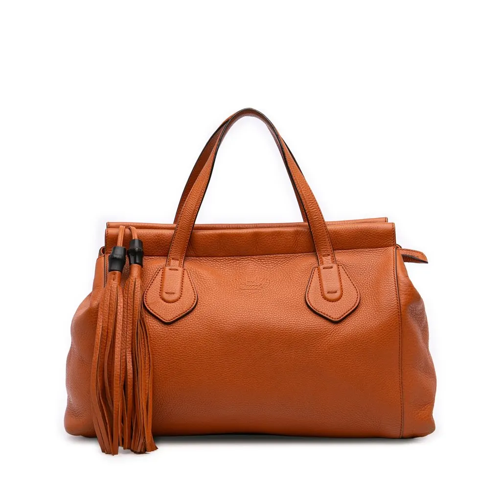 Gucci Leather Lady Tassel Top Handle Bag Orange Leather Good - Front View