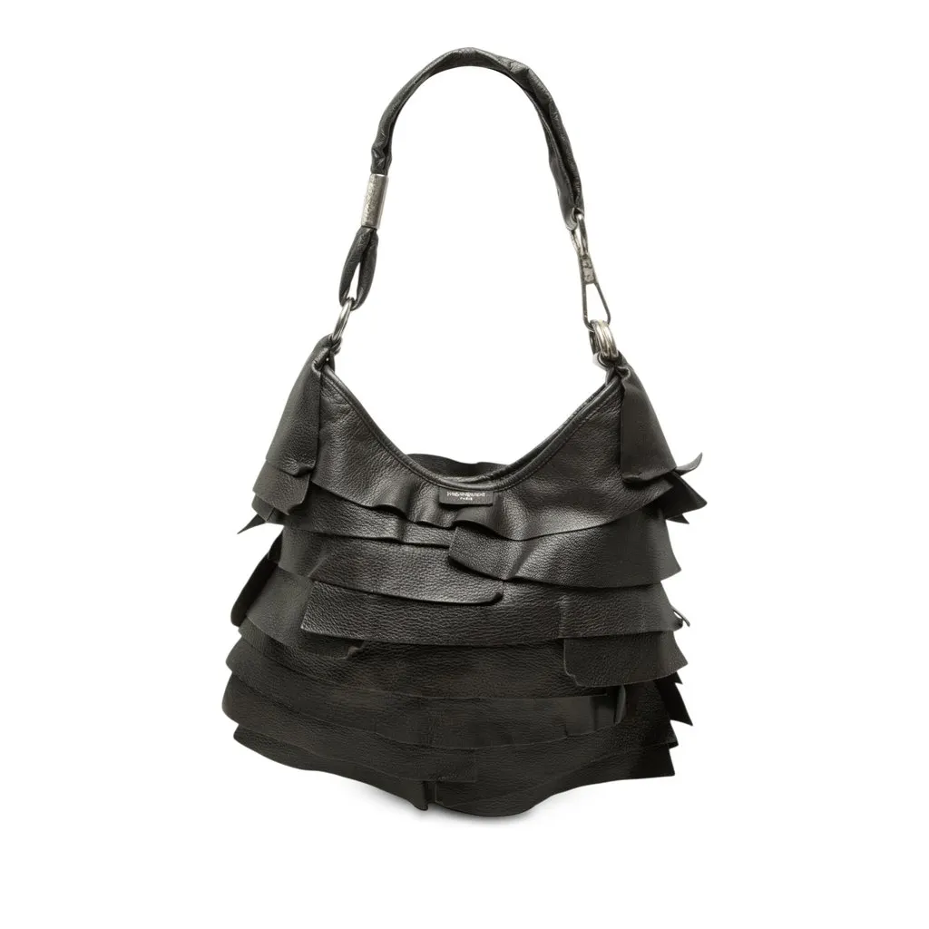 Saint Laurent Small Ruffled Leather Saint Tropez Hobo Black Leather Very good - Front View