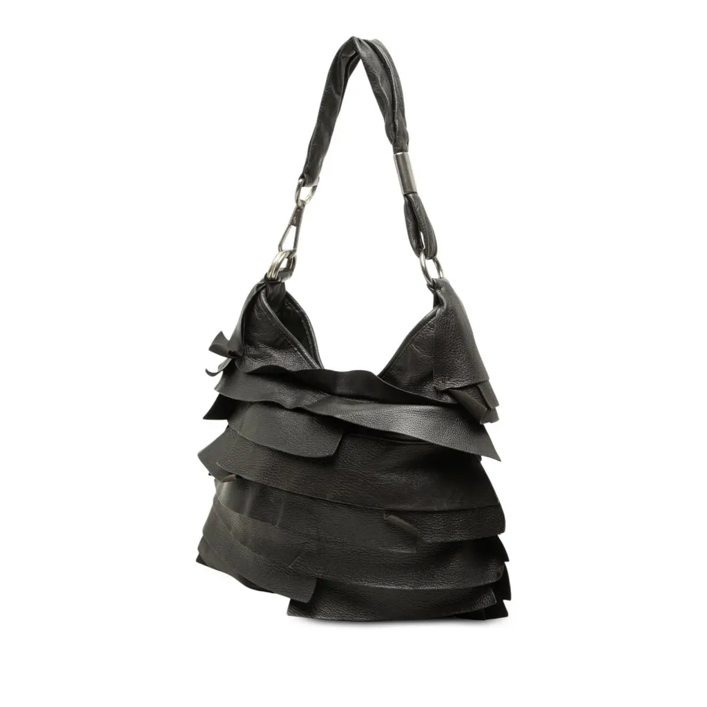 Saint Laurent Small Ruffled Leather Saint Tropez Hobo Black Leather Very good - Back View