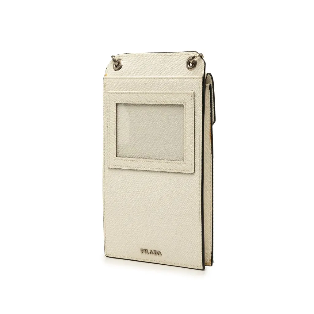 Prada Saffiano Patch Phone Holder White Leather Very good - Back View
