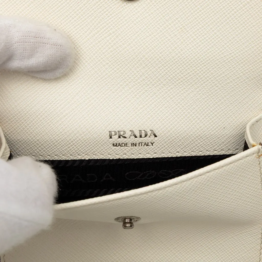 Prada Saffiano Patch Phone Holder White Leather Very good - Box View