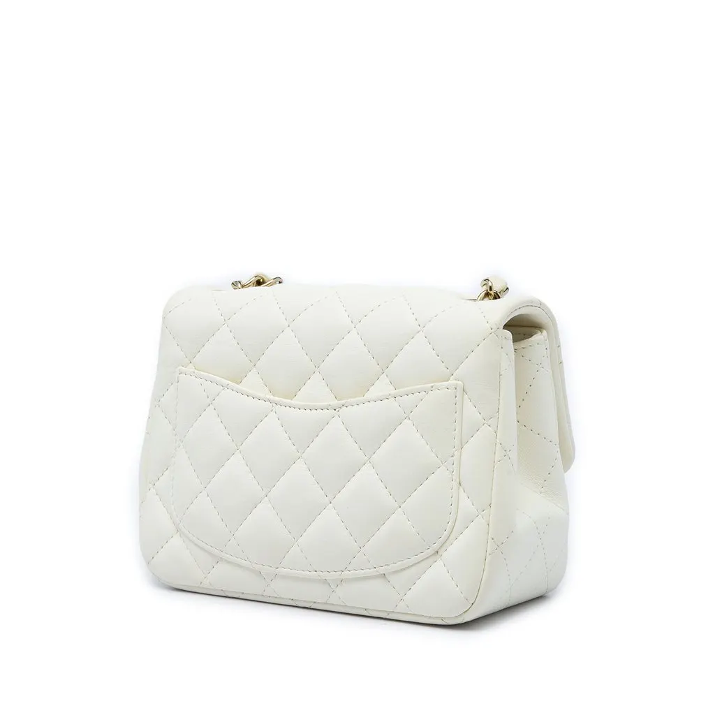 Chanel Mini Square Classic Lambskin Single Flap White Leather Very good - Back View