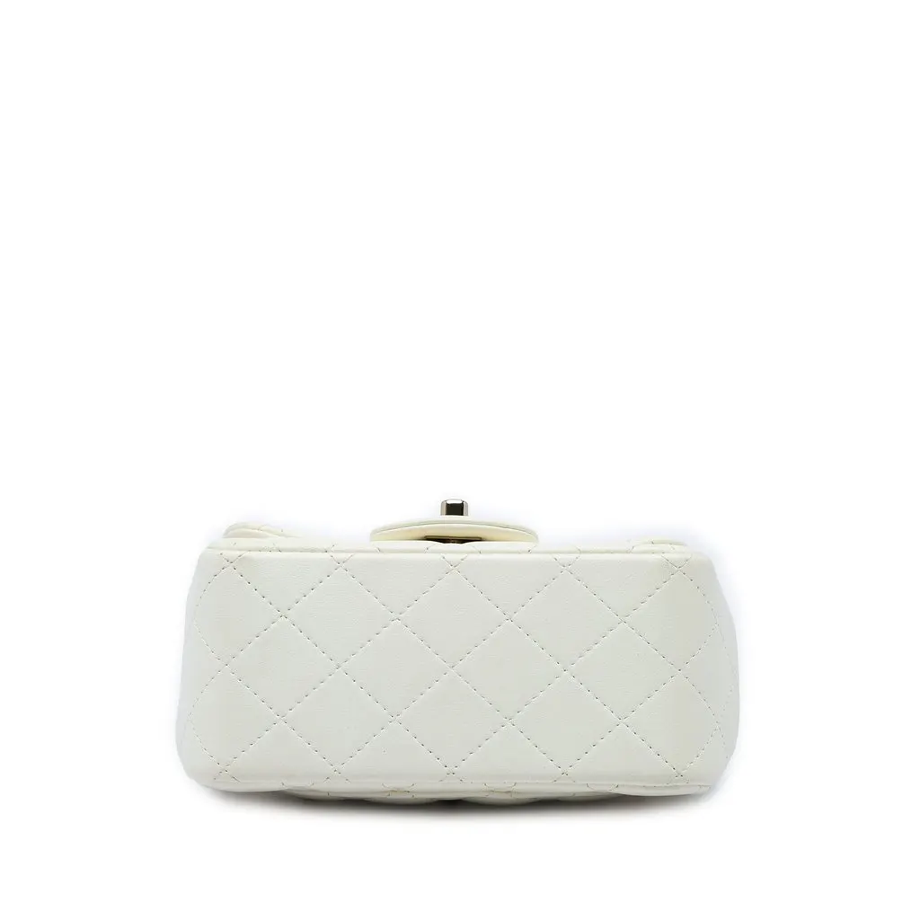 Chanel Mini Square Classic Lambskin Single Flap White Leather Very good - Inside View