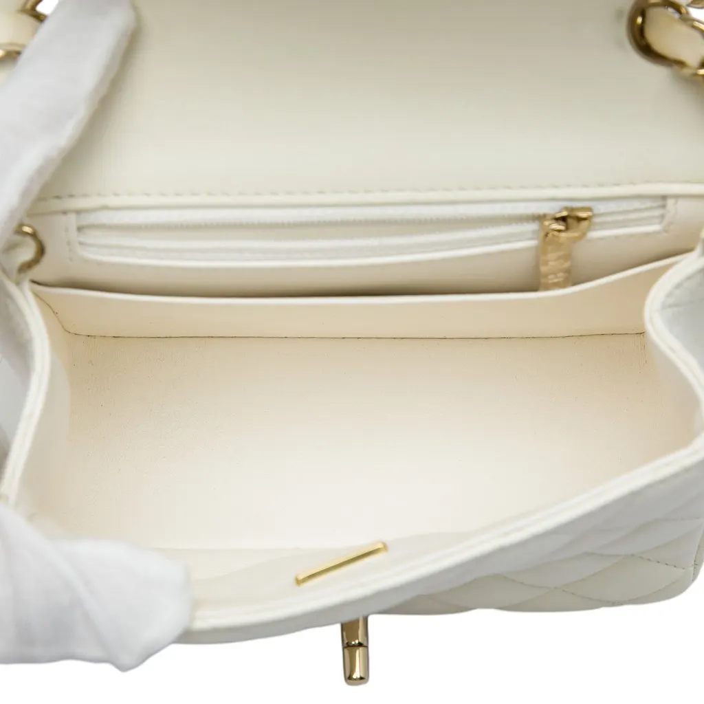 Chanel Mini Square Classic Lambskin Single Flap White Leather Very good - Model View