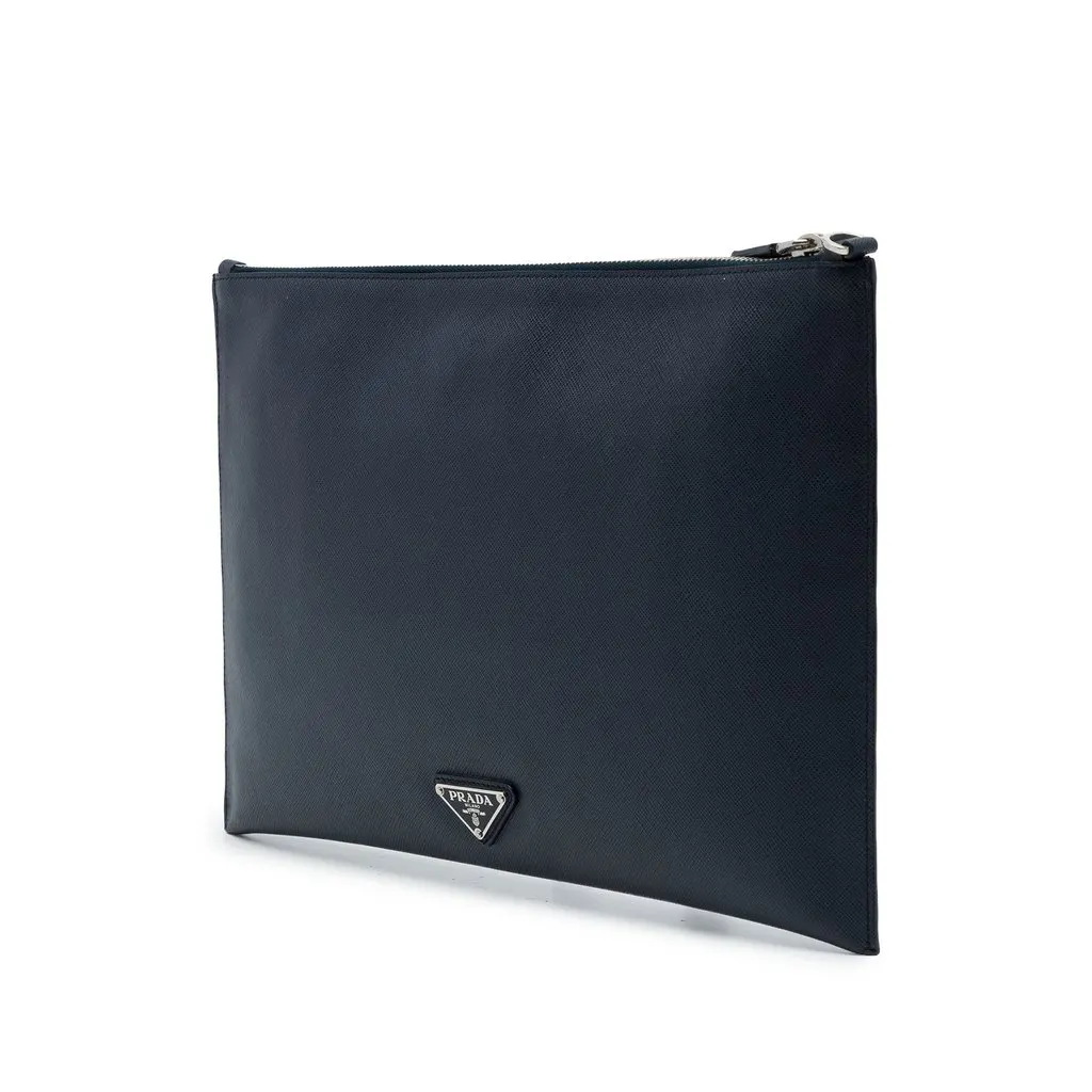 Prada Saffiano Monkey Robot Clutch Blue Leather Very good - Back View