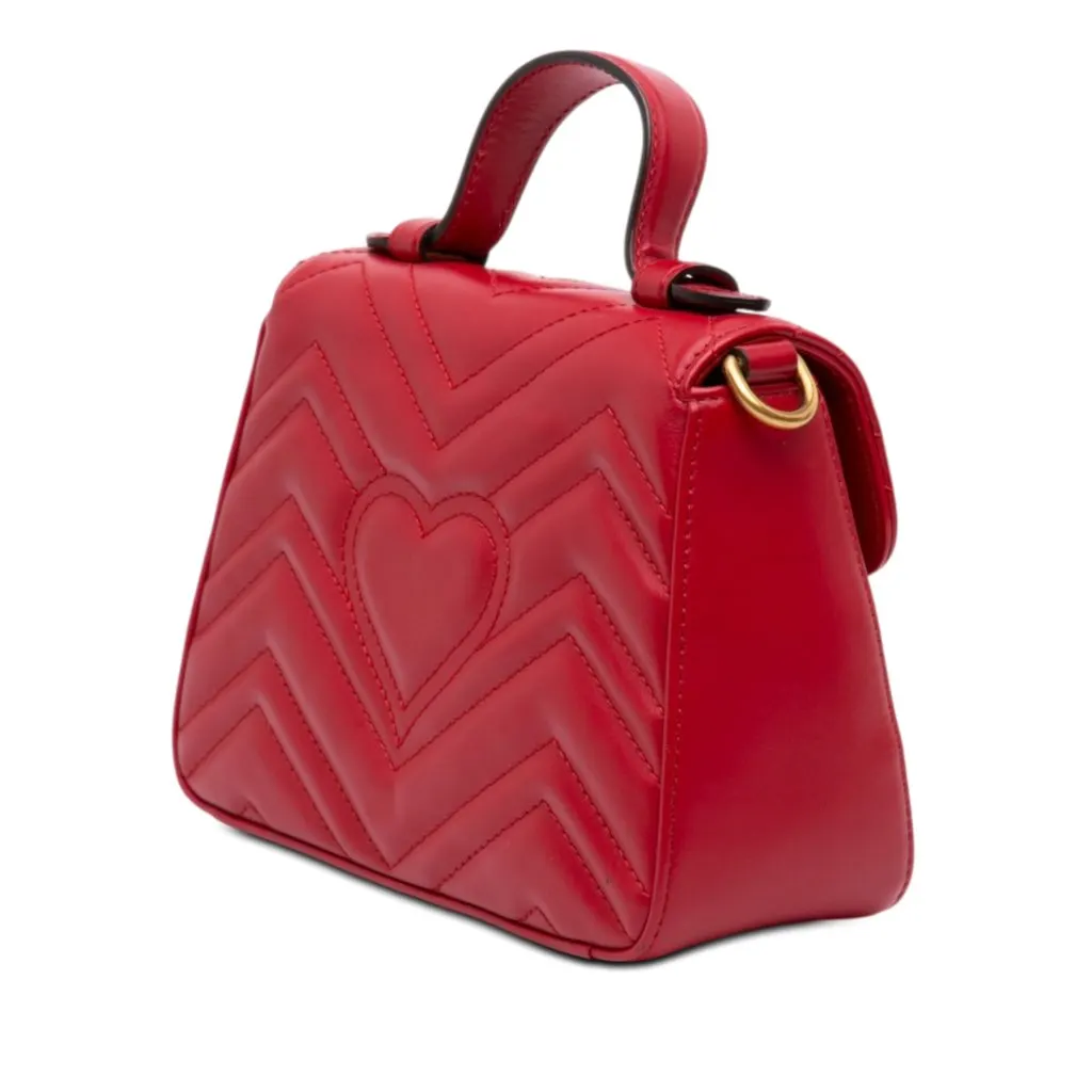 Gucci Mini GG Marmont Matelasse Leather Top Handle Bag Red Leather Very good - Back View