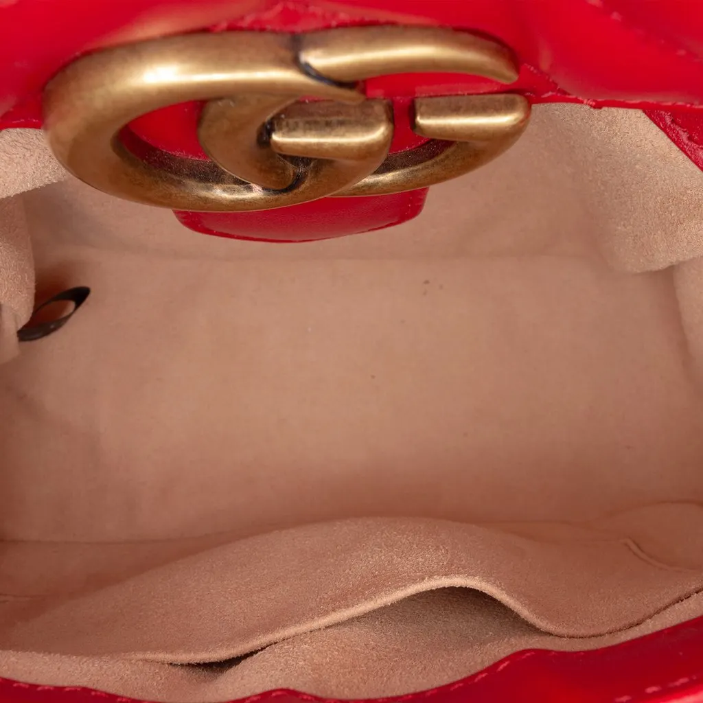 Gucci Mini GG Marmont Matelasse Leather Top Handle Bag Red Leather Very good - Model View