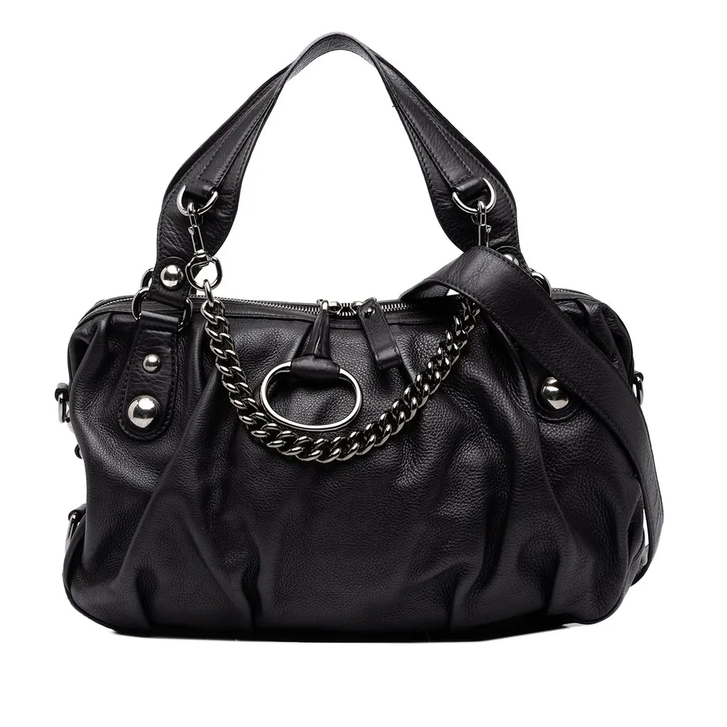 Gucci Calfskin Icon Bit Satchel Black Leather Good - Front View