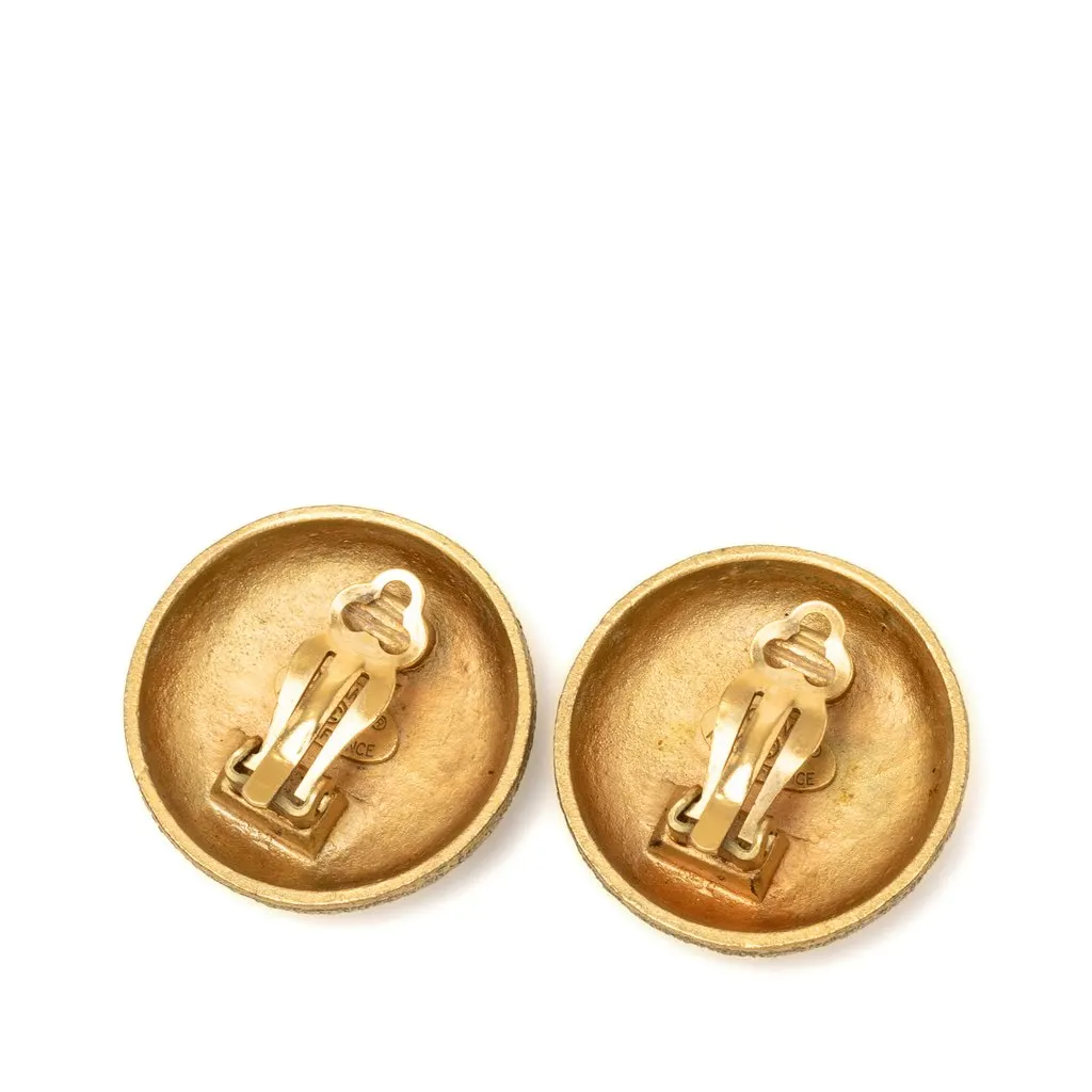 Chanel CC Gold Plated Round Clip On Earrings Gold Metal Very good - Back View