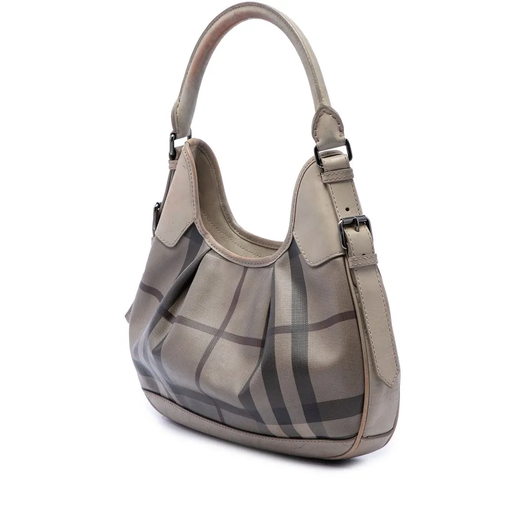 Burberry Smoke Check Coated Canvas Brooklyn Hobo Grey Canvas Good - Back View