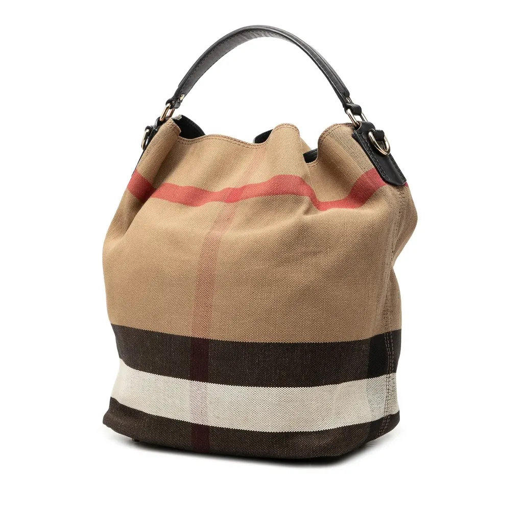 Burberry House Check Canvas Ashby Satchel Beige Very good - Back View
