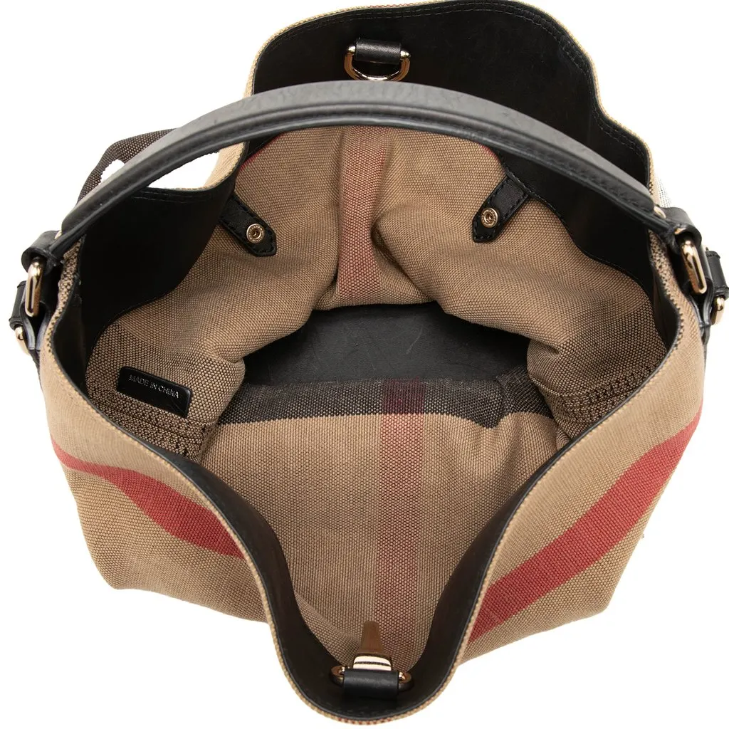 Burberry House Check Canvas Ashby Satchel Beige Very good - Model View