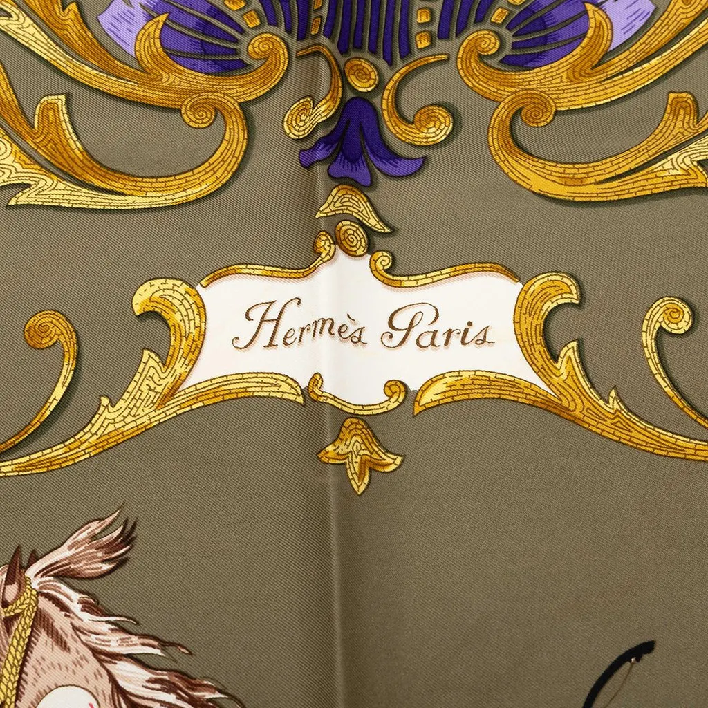 Hermès Cheval Turc Silk Scarf 90 Green Silk Very good - Inside View