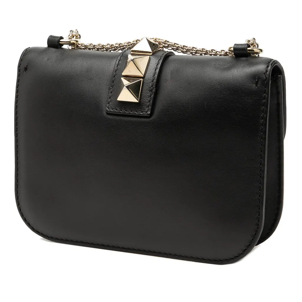 Valentino Small Leather Rockstud Glam Lock Crossbody Black Leather Very good - Back View