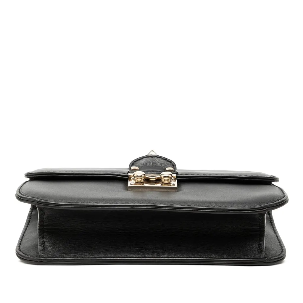 Valentino Small Leather Rockstud Glam Lock Crossbody Black Leather Very good - Inside View