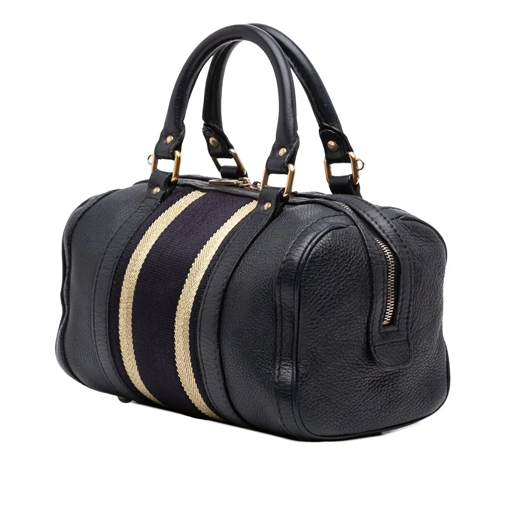 Gucci Small Calfskin Web Joy Boston Bag Black Leather Good - Back View