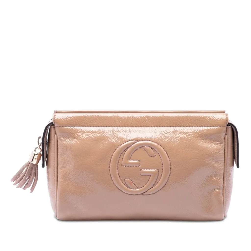 Gucci Soft Patent Soho Clutch Brown Leather Very good - Front View
