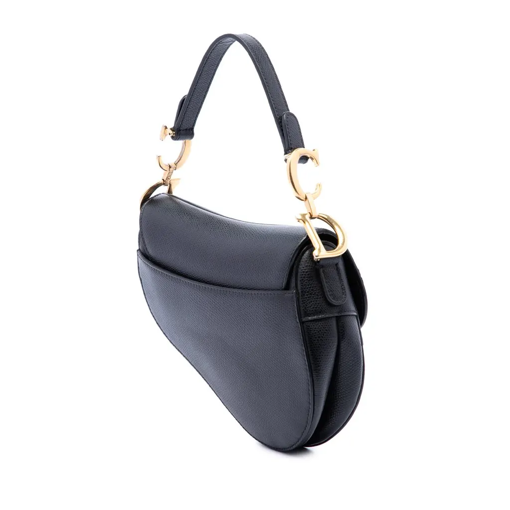 Dior Mini Grained Calfskin Saddle Bag Black Leather Good - Back View