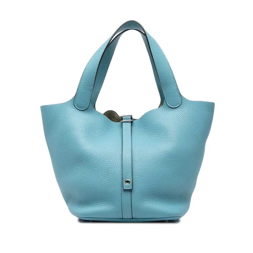 Hermès Clemence Picotin Lock 18 Blue Leather Good - Front View
