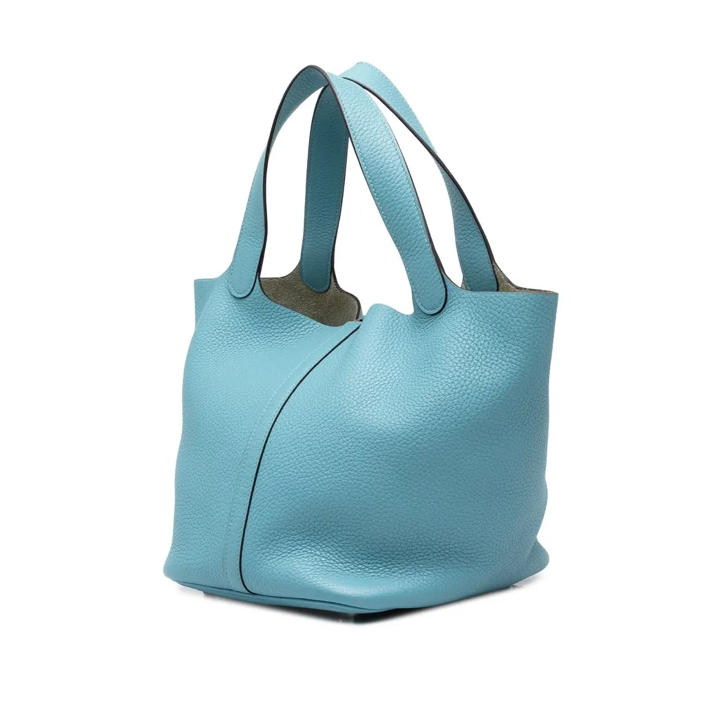 Hermès Clemence Picotin Lock 18 Blue Leather Good - Back View
