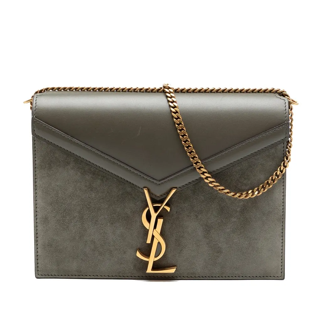Saint Laurent Suede and Calfskin Monogram Cassandra Clasp Bag Brown Leather Very good - Front View