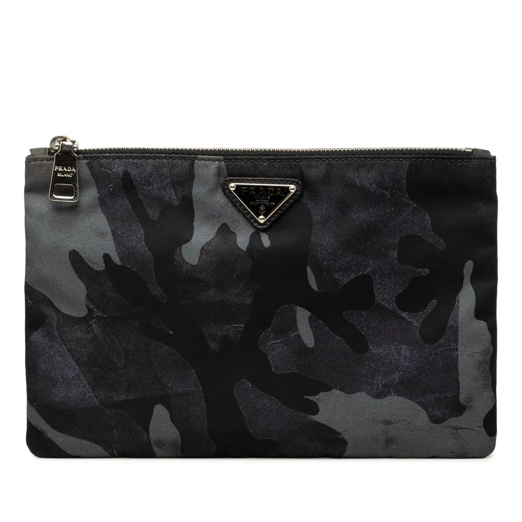Prada Tessuto Camouflage Clutch Blue Polyamide Very good - Front View