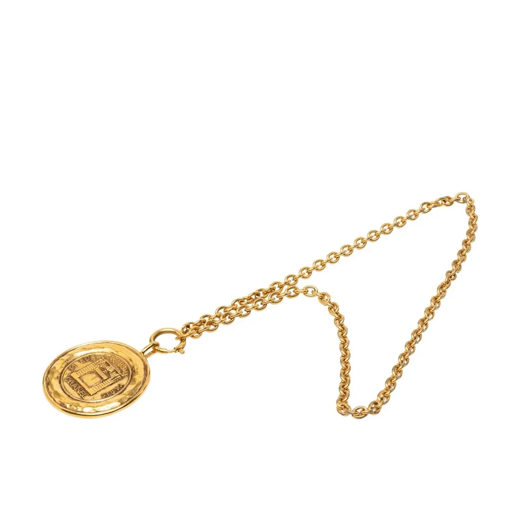Chanel Gold Plated Rue Cambon Medallion Pendant Necklace Gold Metal Very good - Front View