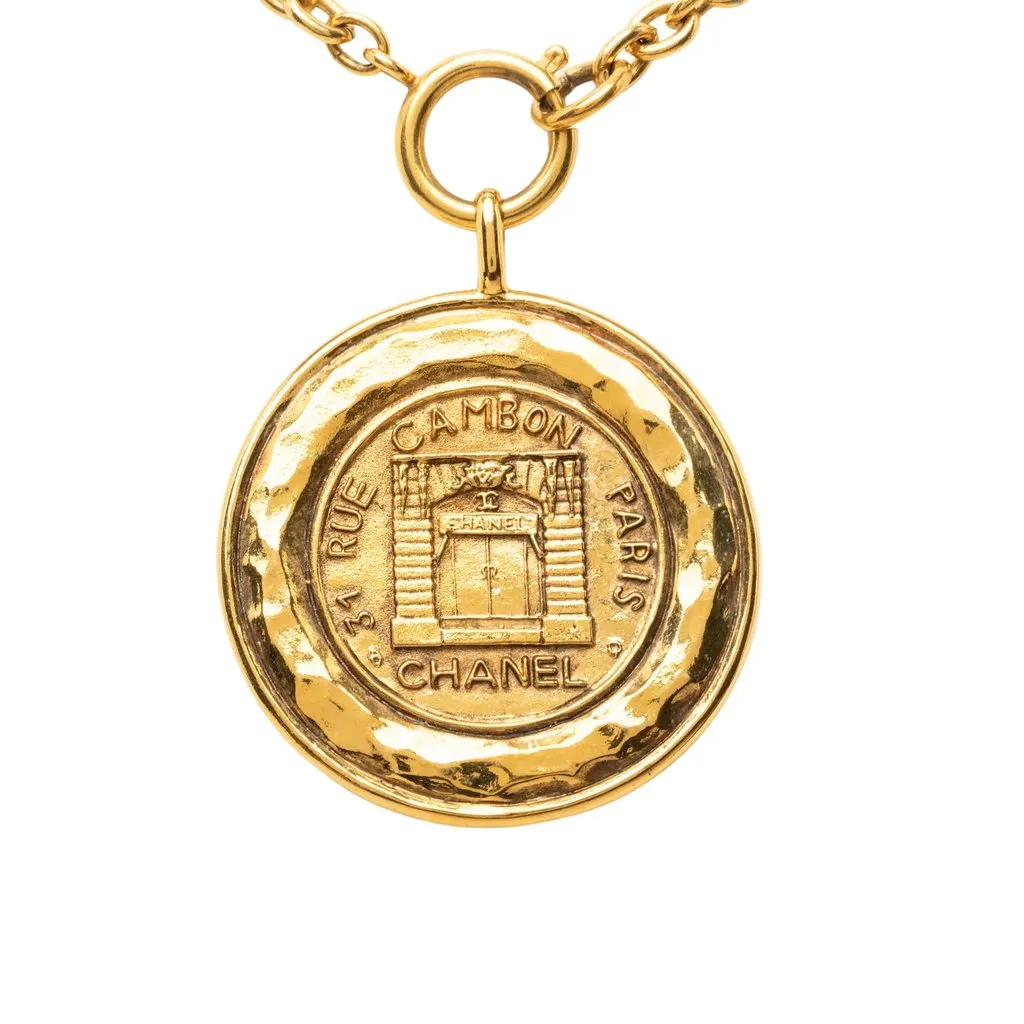 Chanel Gold Plated Rue Cambon Medallion Pendant Necklace Gold Metal Very good - Back View