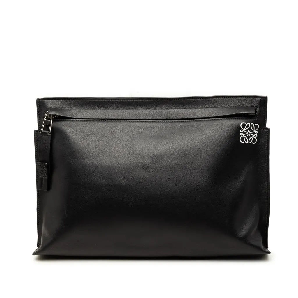 LOEWE Leather Anagram T Clutch Black Leather Very good - Front View