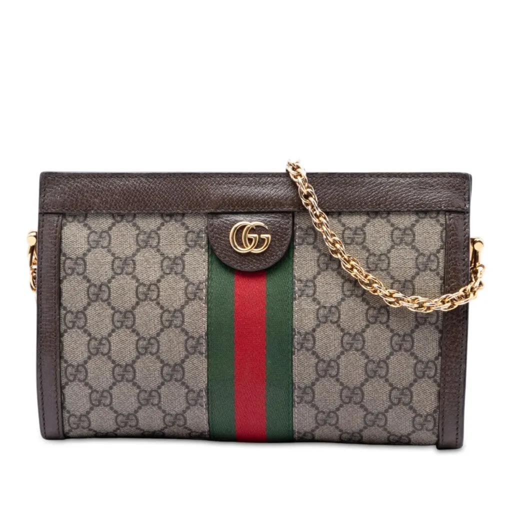 Gucci Small GG Supreme Web Ophidia Chain Crossbody Beige Canvas Very good - Front View