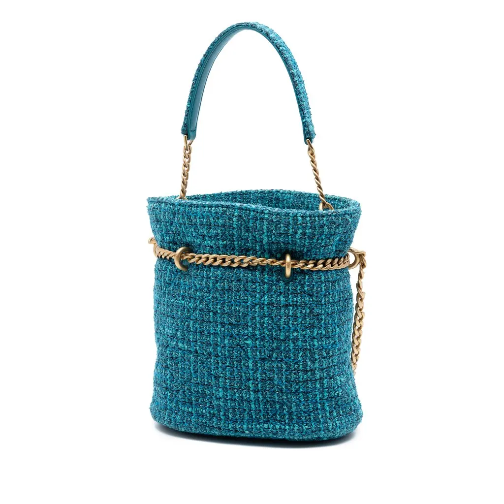Chanel Tweed Pending CC Top Handle Bucket Bag Blue Very good - Back View