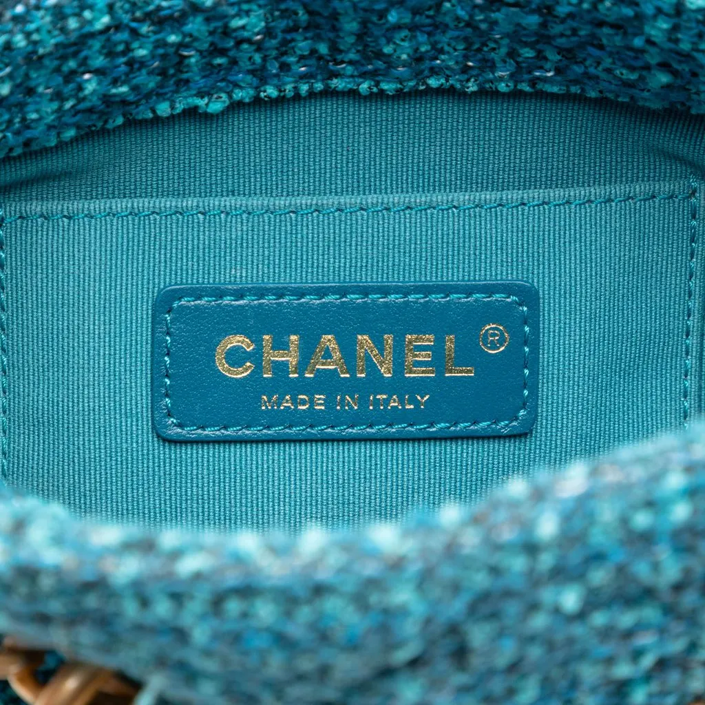 Chanel Tweed Pending CC Top Handle Bucket Bag Blue Very good - Box View