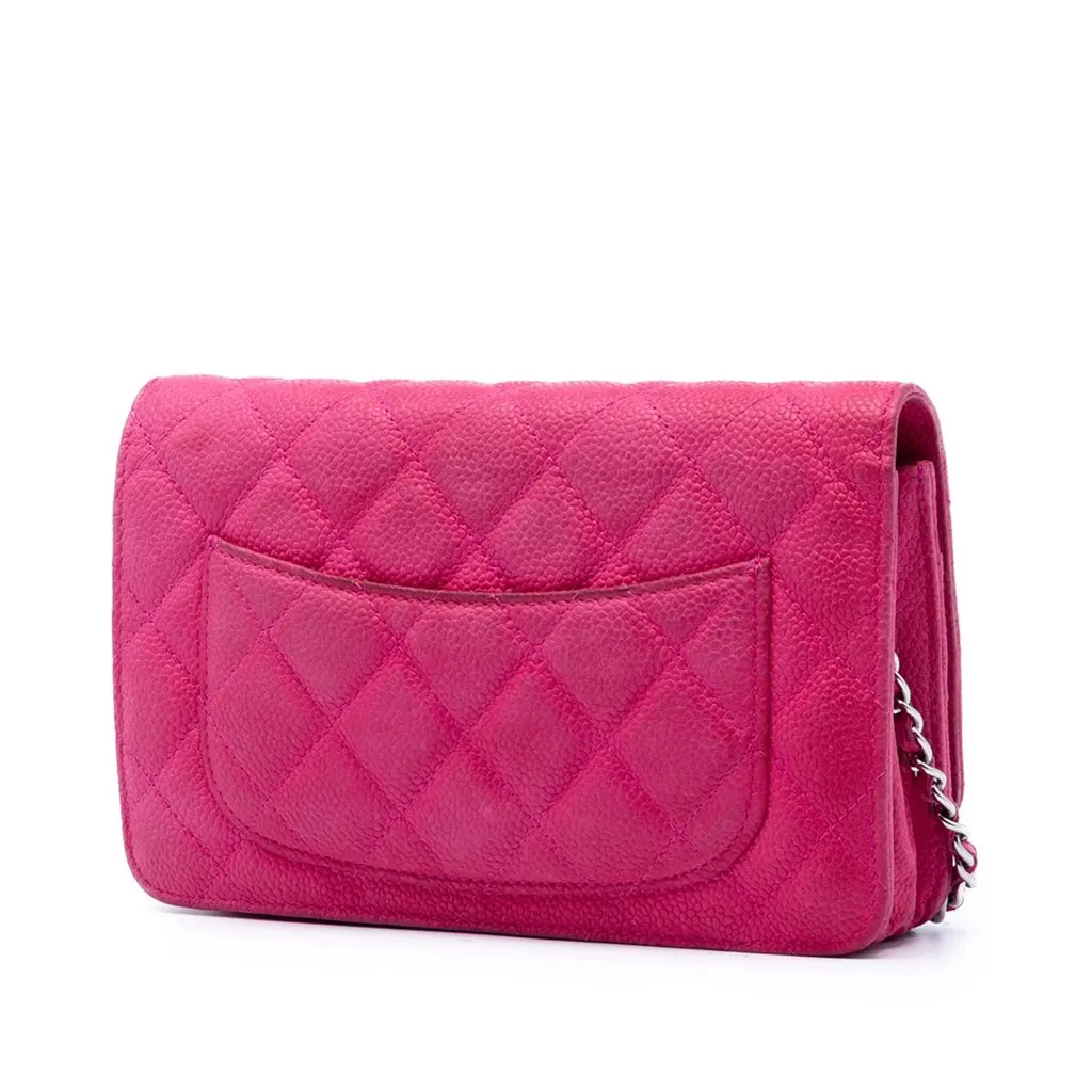 Chanel CC Quilted Caviar Wallet on Chain Pink Leather Very good - Back View