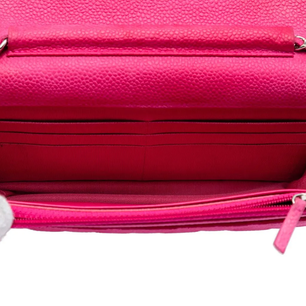 Chanel CC Quilted Caviar Wallet on Chain Pink Leather Very good - Model View