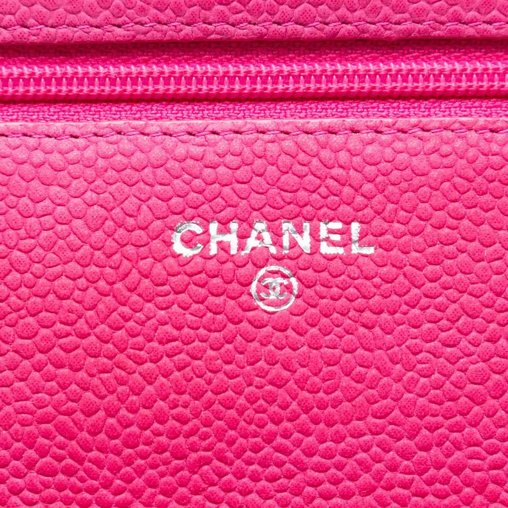 Chanel CC Quilted Caviar Wallet on Chain Pink Leather Very good - Box View