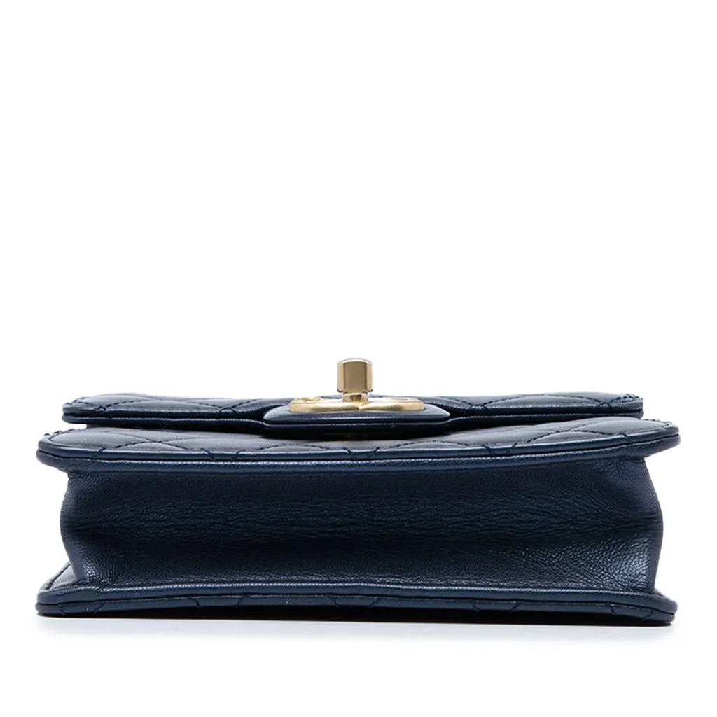 Chanel Small Quilted Lambskin Chic Pearls Flap Blue Leather Very good - Inside View