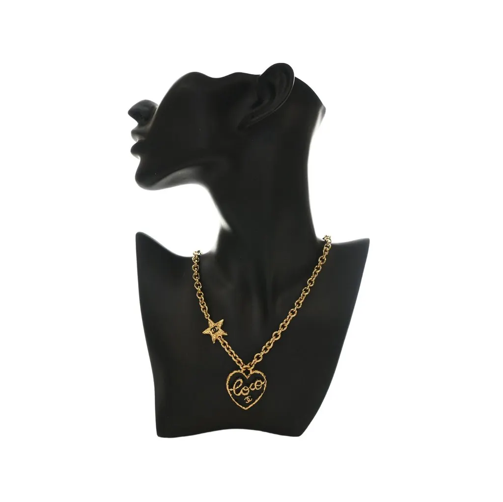 Chanel Gold Plated Enamel Coco Heart Star Pendant Necklace Gold Metal Very good - Front View