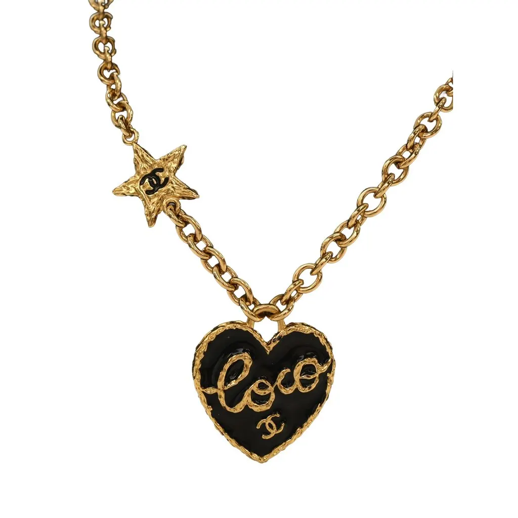 Chanel Gold Plated Enamel Coco Heart Star Pendant Necklace Gold Metal Very good - Inside View
