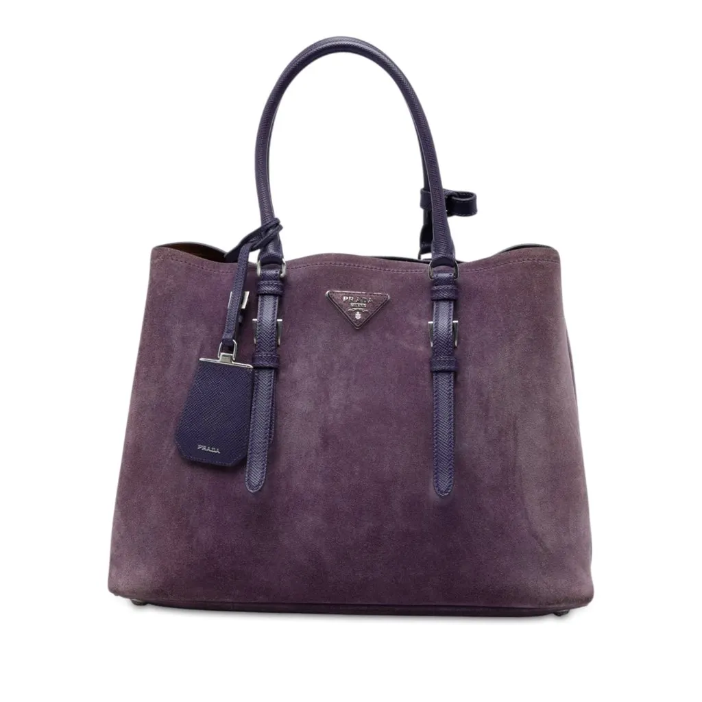 Prada Medium Scamosciato Double Handle Tote Purple Leather Good - Front View