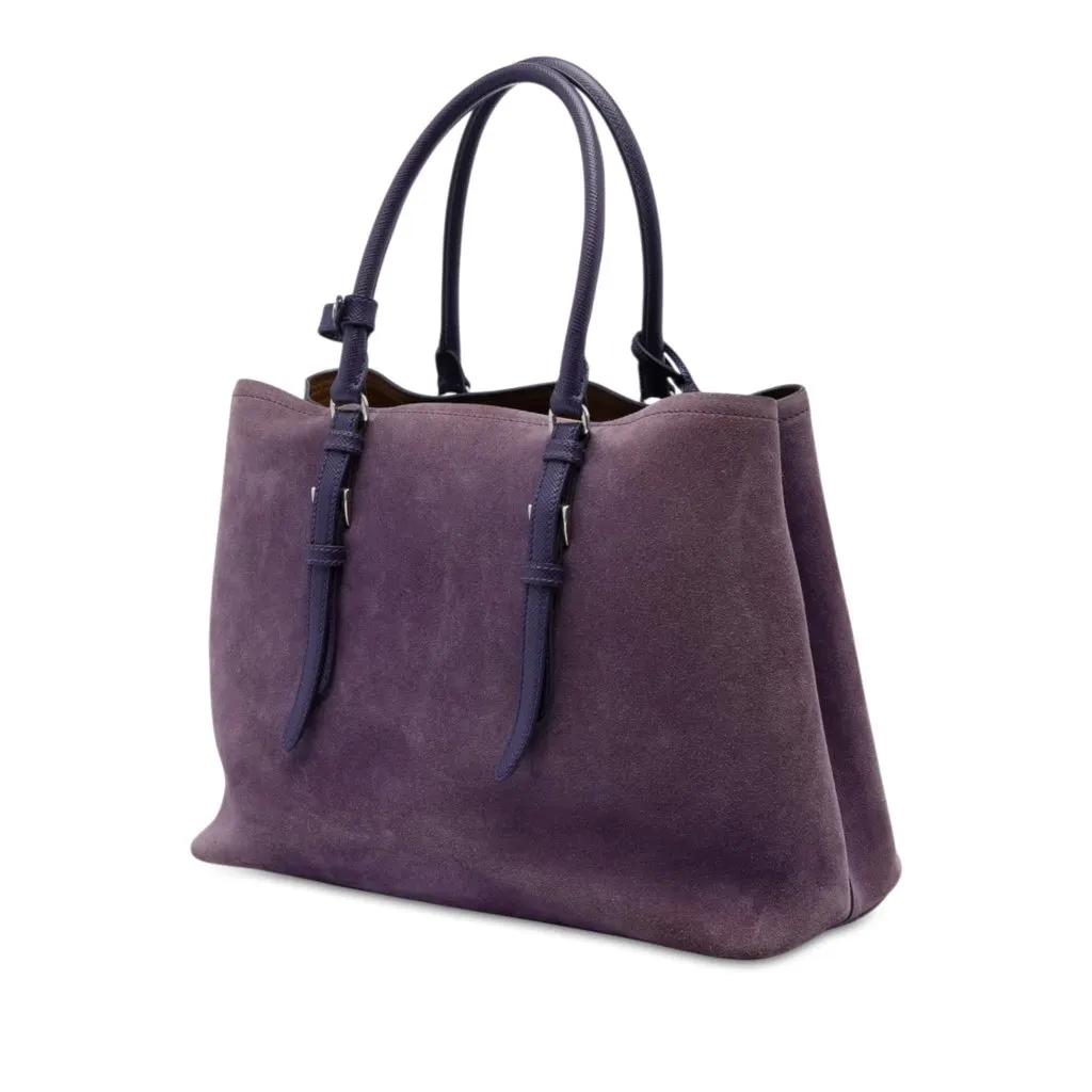 Prada Medium Scamosciato Double Handle Tote Purple Leather Good - Back View