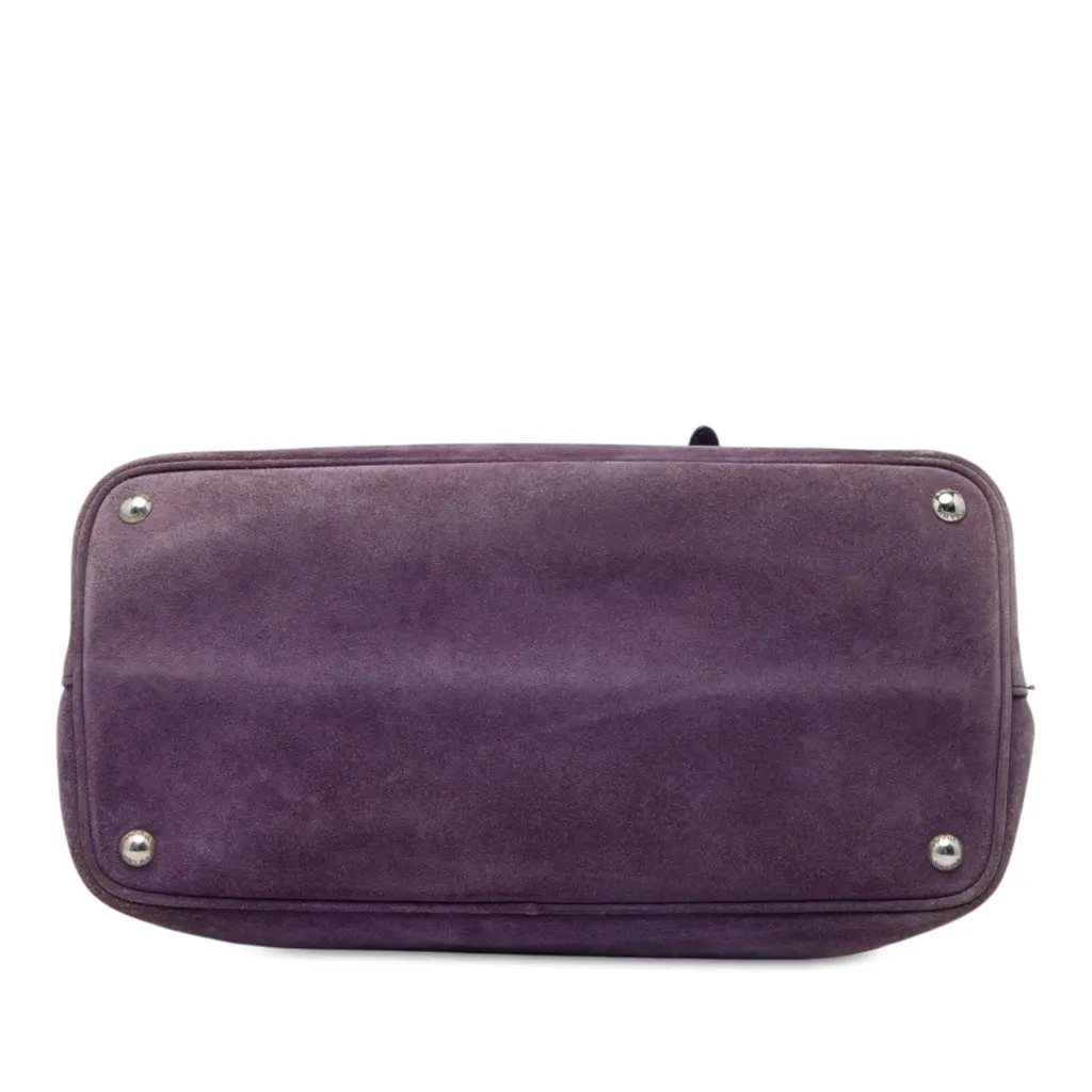 Prada Medium Scamosciato Double Handle Tote Purple Leather Good - Inside View