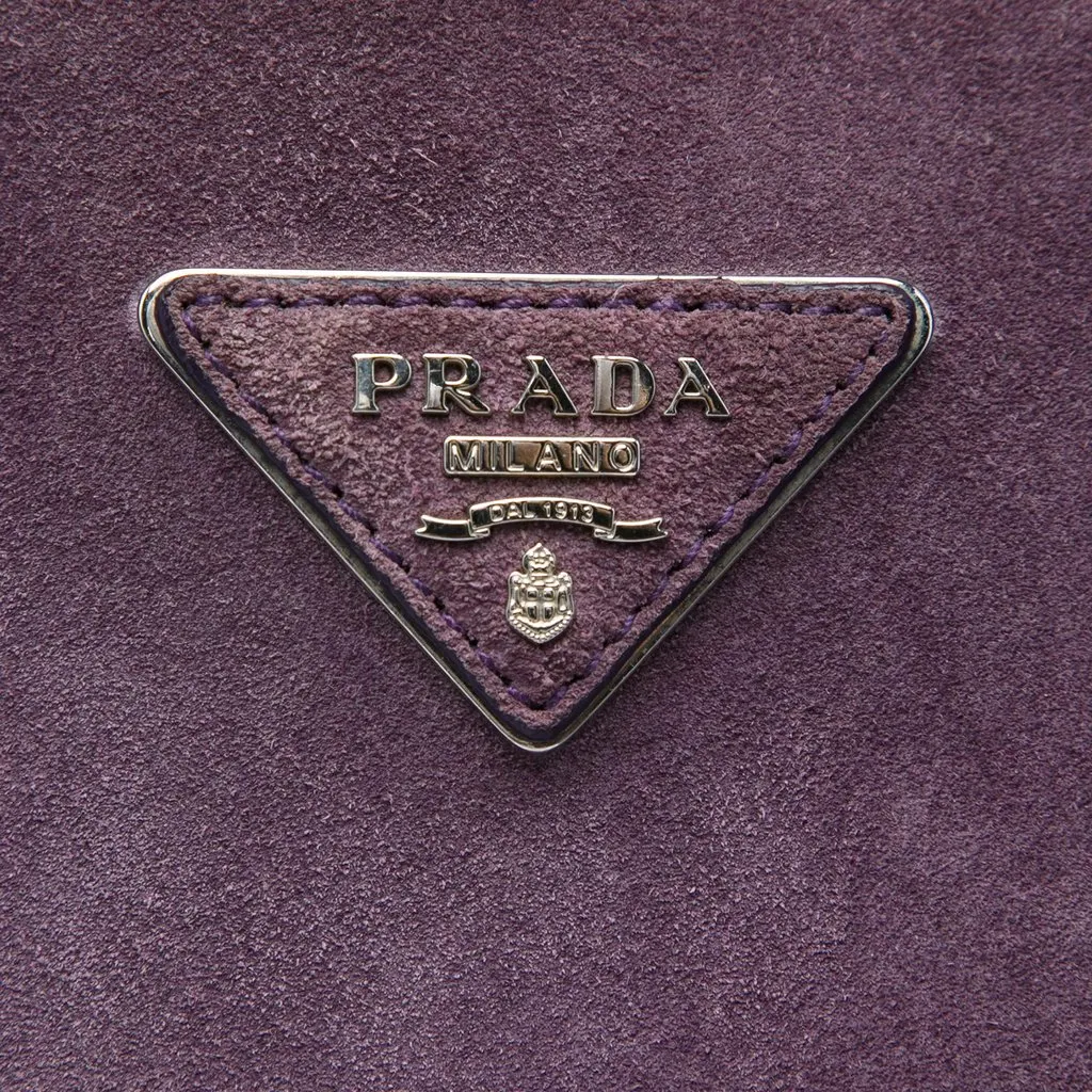 Prada Medium Scamosciato Double Handle Tote Purple Leather Good - Box View