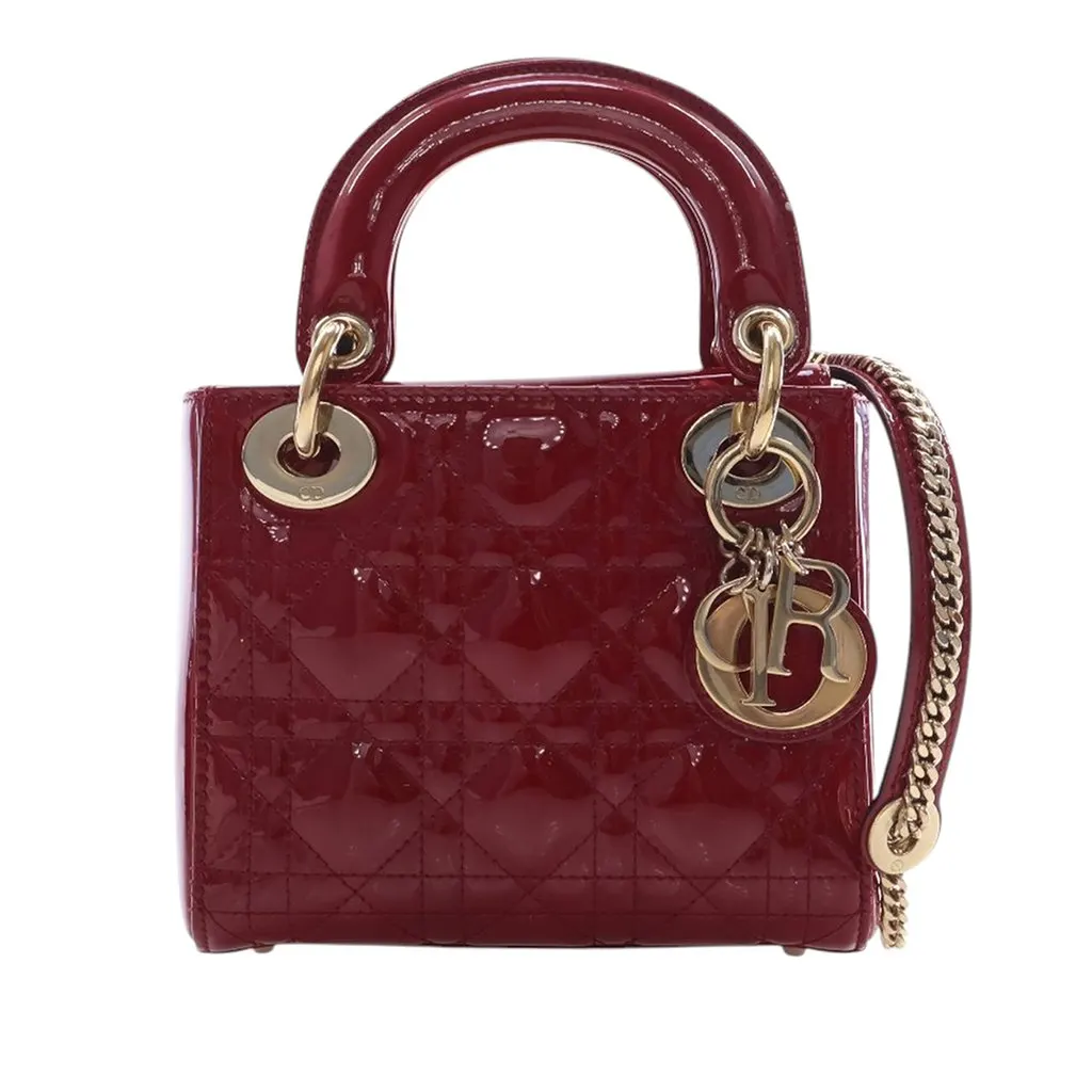 Dior Mini Patent Cannage Lady Dior Red Leather Very good - Front View