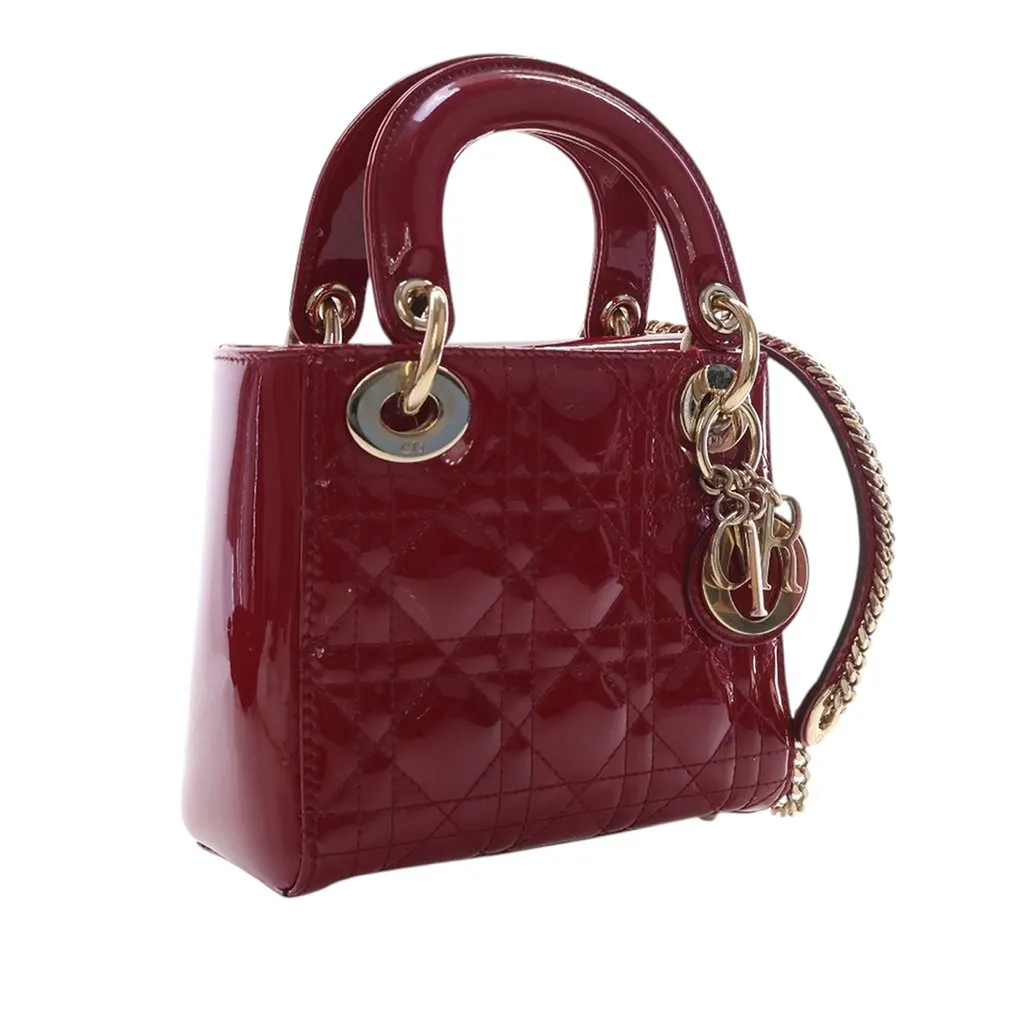 Dior Mini Patent Cannage Lady Dior Red Leather Very good - Back View
