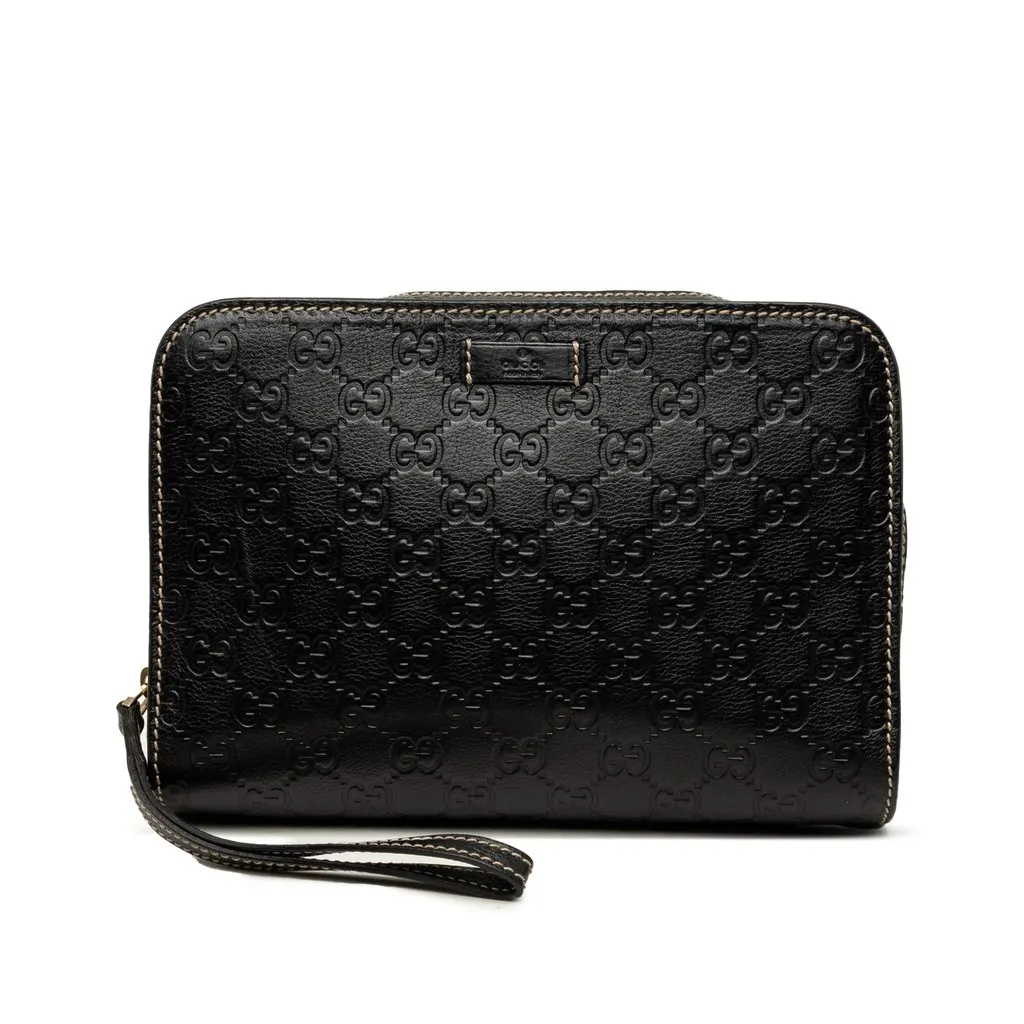 Gucci Guccissima Clutch Black Leather Very good - Front View