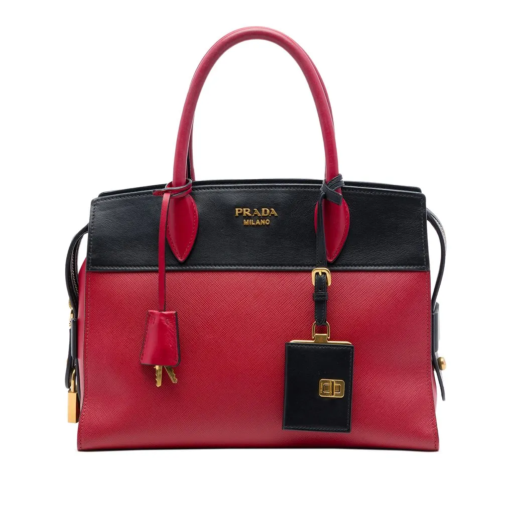 Prada Saffiano And City Calf Esplanade Satchel Red Leather Very good - Front View