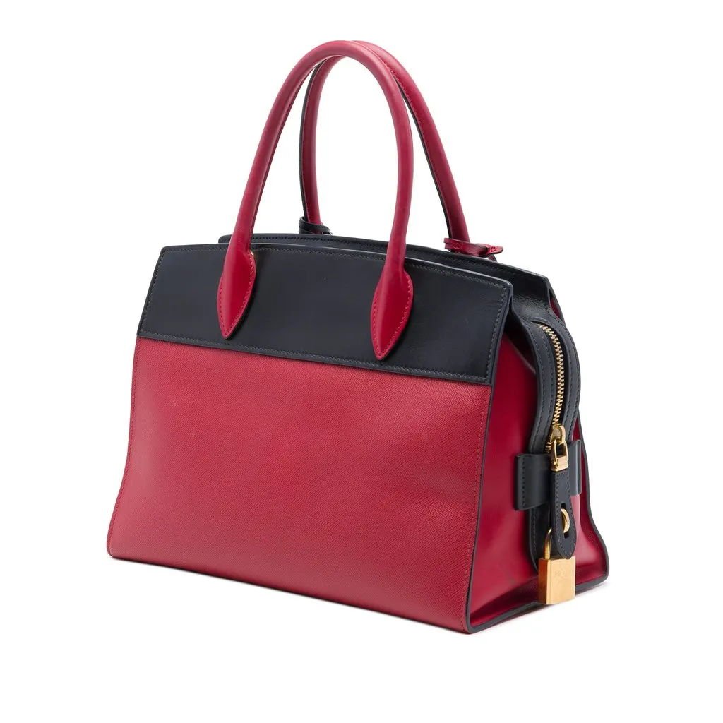 Prada Saffiano And City Calf Esplanade Satchel Red Leather Very good - Back View