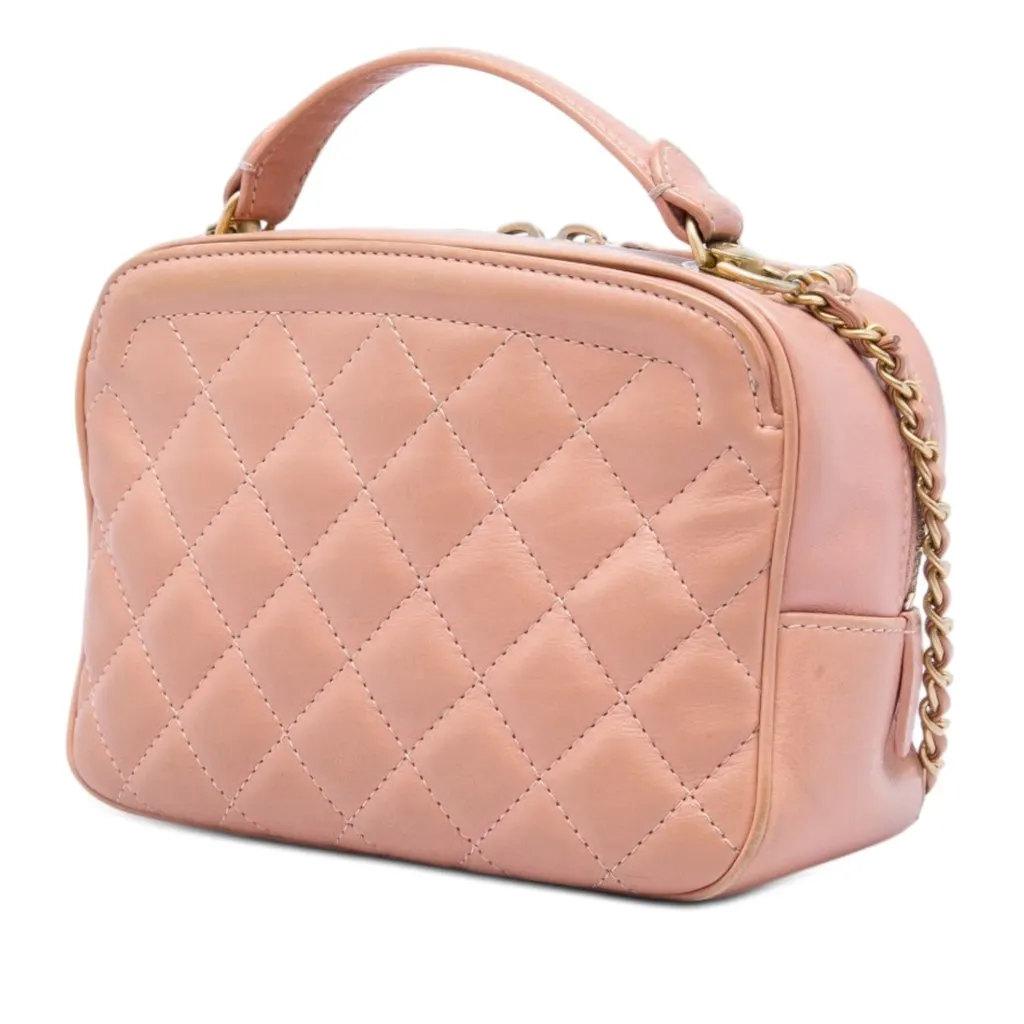 Chanel Small CC Quilted Calfskin Top Handle Vanity Case with Chain Pink Leather Good - Back View